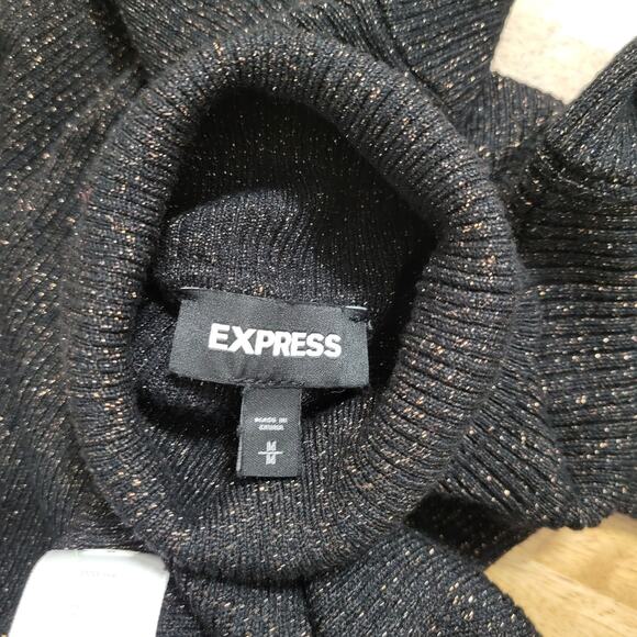 Express Turtleneck Sweater Womens Medium Black Metallic Ribbed Knit - Picture 6 of 7